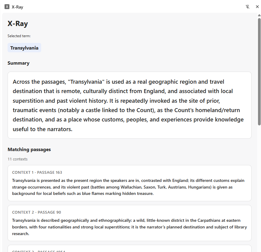 Screenshot of X-Ray sidebar